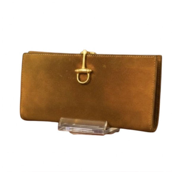 Gucci Rare Brown Suede Wallet Vintage 1970s Horsebit
